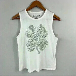 Stranded tank with green shamrock design